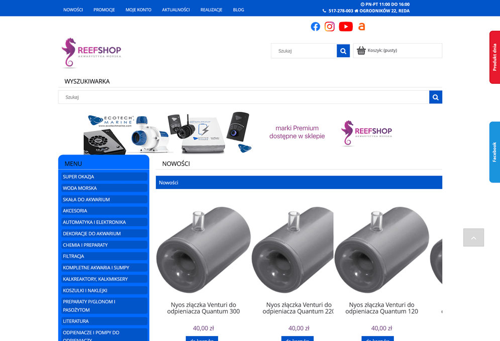 Projekt strony internetowej Reefshop