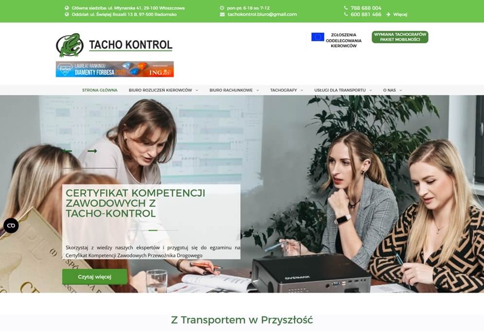 Projekt strony internetowej Tacho Kontrol